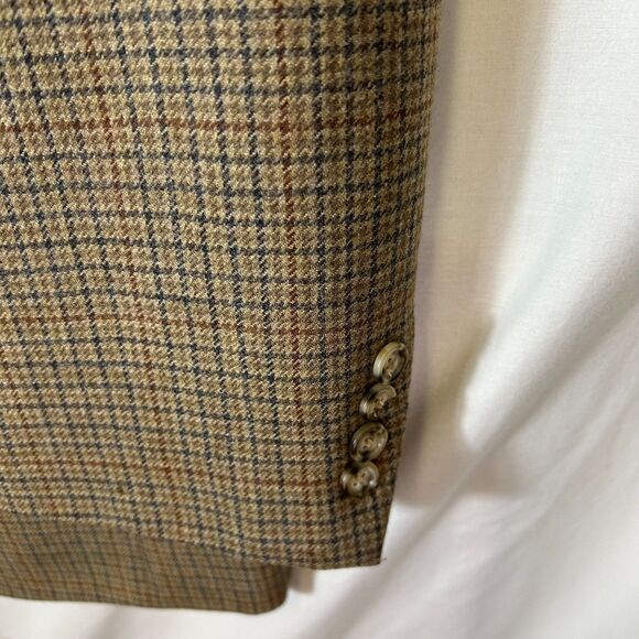 Jos. A. Bank Tan Gray Wine Houndstooth Check Wool 2 Button Sports Coat Size 46R - Picture 8 of 16